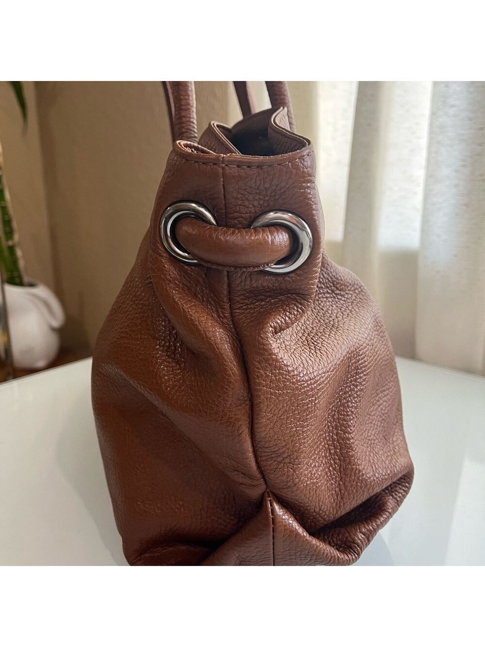 FURLA CAMEL COLORED PEBBLED LEATHER HANDBAG - Picture 7 of 16